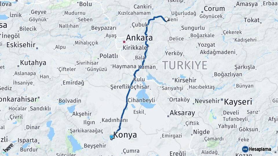 Konya Kızılırmak Çankırı Arası Kaç Km - Yol Haritası
