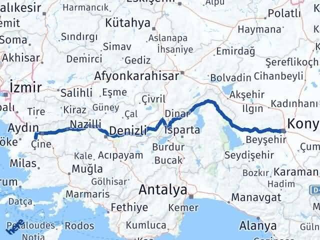 Konya Koçarlı Aydın Arası Kaç Km - Yol Haritası
