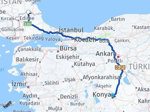 Konya Kofçaz Kırklareli Arası Kaç Km - Yol Haritası