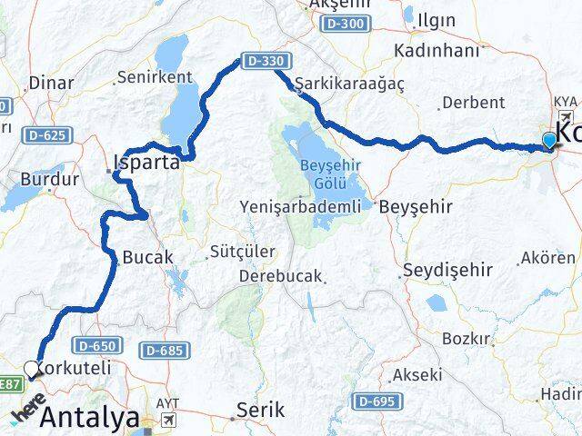 Konya Korkuteli Antalya Arası Kaç Km - Yol Haritası