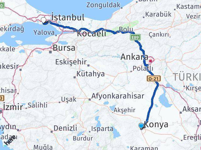 Konya Küçükçekmece İstanbul Arası Kaç Km - Yol Haritası