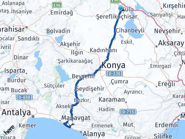 Konya Kulu Alara Alanya Antalya Arası Kaç Km - Yol Haritası