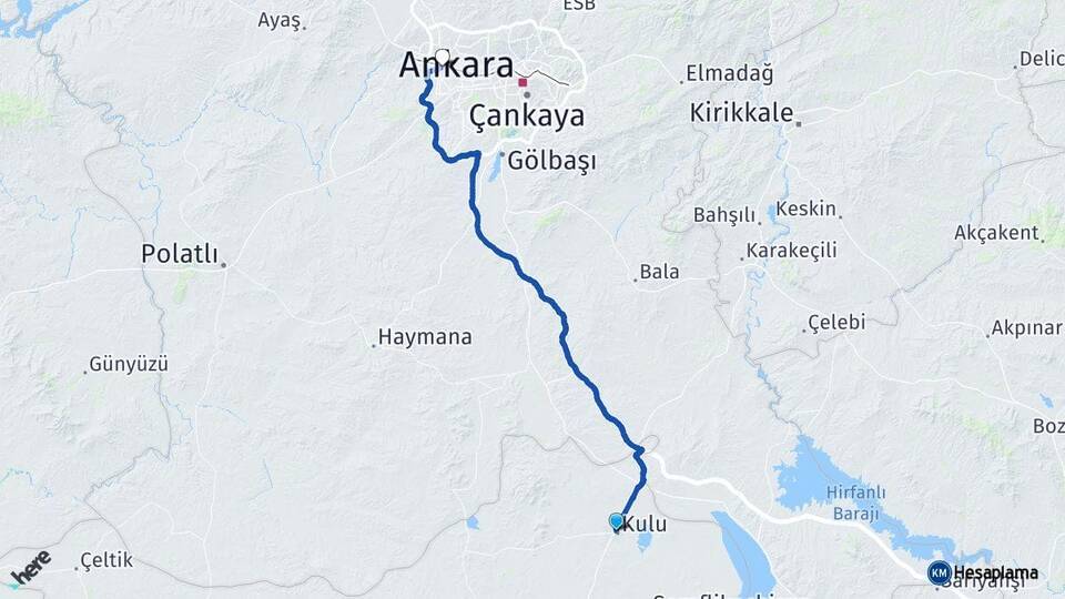 Konya Kulu Etimesgut Ankara Arası Kaç Km - Yol Haritası