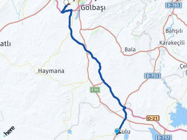 Konya Kulu İncek Gölbaşı Ankara Arası Kaç Km - Yol Haritası