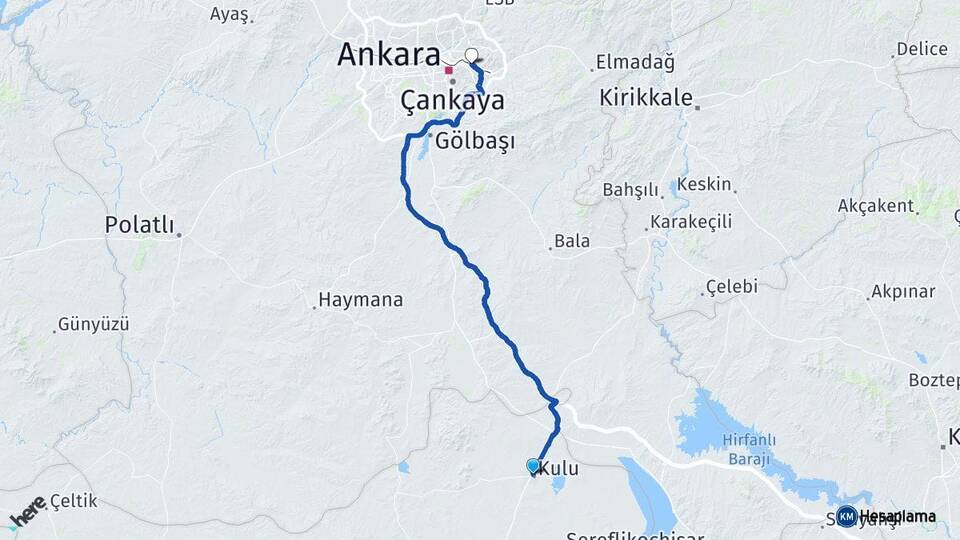 Konya Kulu Mamak Ankara Arası Kaç Km - Yol Haritası