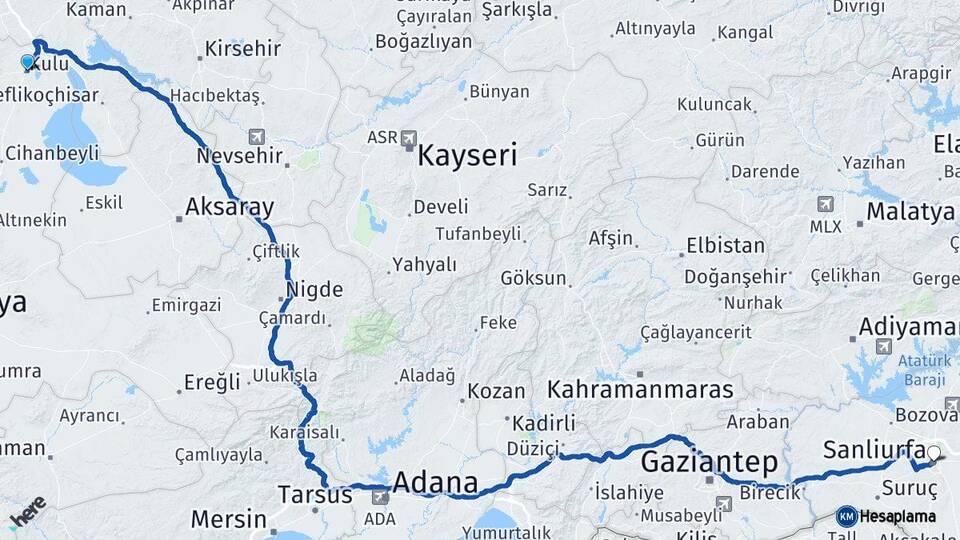 Konya Kulu Şanlıurfa Arası Kaç Saat? Yol Haritası, Yakıt, Rota ve Mesafe Hesaplama Konya Kulu Şanlıurfa Arası Kaç Km? Kaç Saat? Yol Haritası