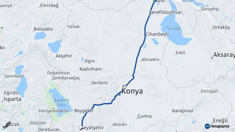 Konya Kulu Seydişehir Arası Kaç Km - Yol Haritası