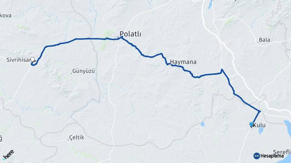 Konya Kulu Sivrihisar Eskişehir Arası Kaç Km - Yol Haritası