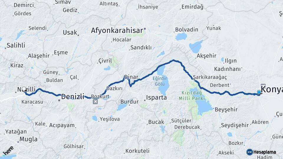 Konya Kuyucak Aydın Arası Kaç Km - Yol Haritası