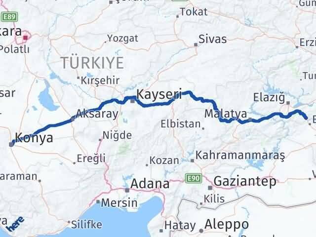 Konya Maden Elazığ Arası Kaç Km - Yol Haritası