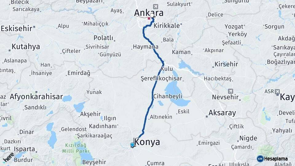 Konya Mamak Ankara Arası Kaç Km - Yol Haritası