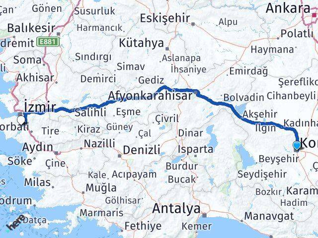 Konya Menderes İzmir Arası Kaç Km - Yol Haritası