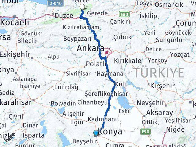 Konya Mengen Bolu Arası Kaç Km - Yol Haritası