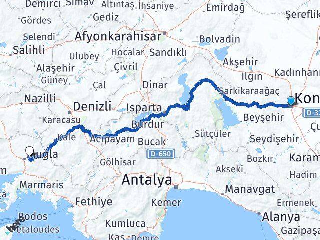 Konya Menteşe Muğla Arası Kaç Km - Yol Haritası