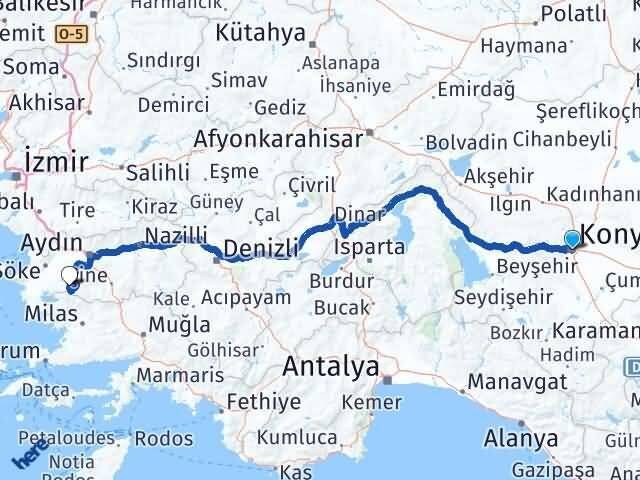 Konya Meram Çavdar Söke Aydın Arası Kaç Km - Yol Haritası