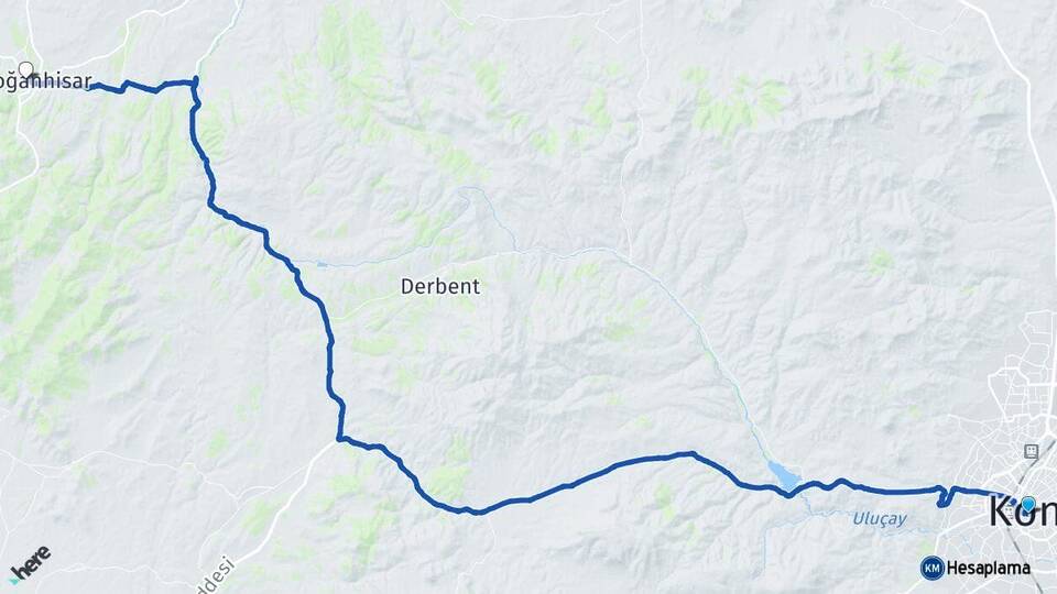 Konya Meram Doğanhisar Arası Kaç Km - Yol Haritası