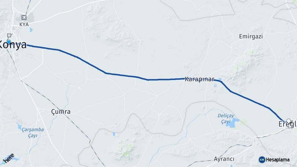 Konya Meram Ereğli Arası Kaç Km - Yol Haritası