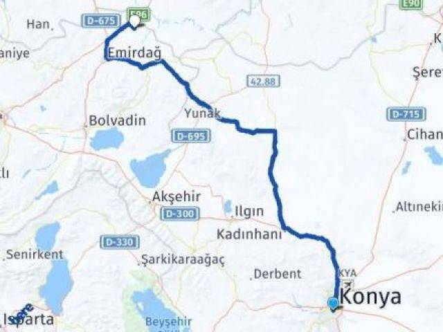 Konya Meram Eskiakören Emirdağ Afyonkarahisar Arası Kaç Km - Yol Haritası