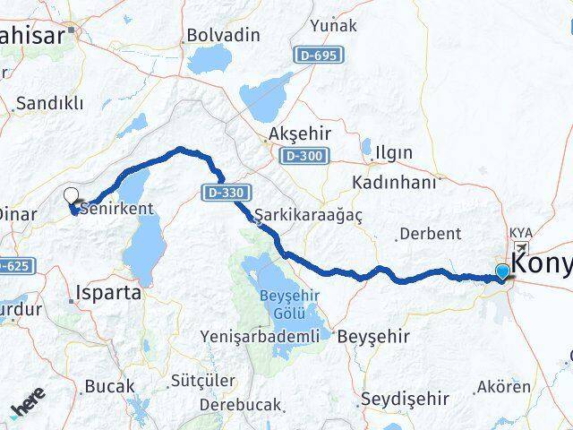 Konya Meram Uluğbey Senirkent Isparta Arası Kaç Km - Yol Haritası