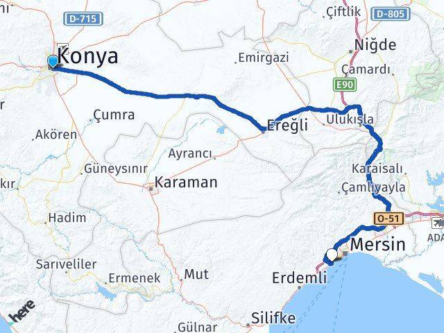 Konya Mezitli Mersin Arası Kaç Km - Yol Haritası