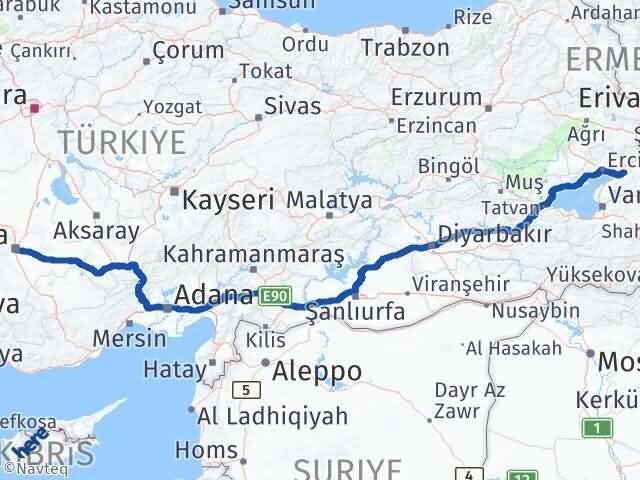 Konya Muradiye Van Arası Kaç Km - Yol Haritası