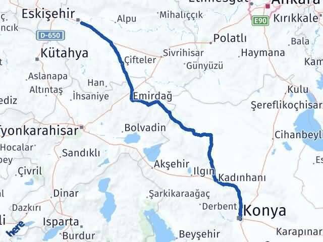 Konya Odunpazarı Eskişehir Arası Kaç Km - Yol Haritası