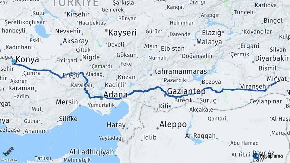 Konya Ömerli Mardin Arası Kaç Km - Yol Haritası