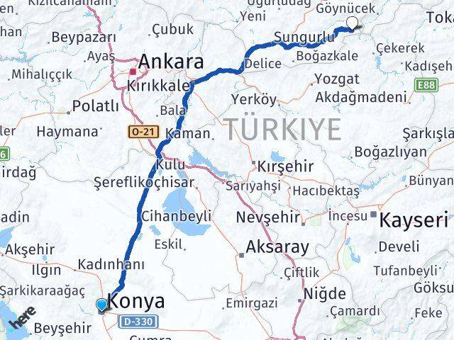 Konya Ortaköy Çorum Arası Kaç Km - Yol Haritası