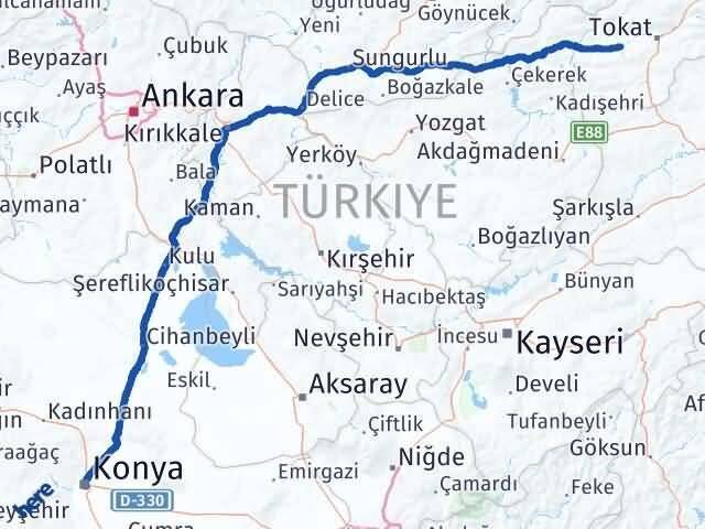 Konya Pazar Tokat Arası Kaç Km - Yol Haritası