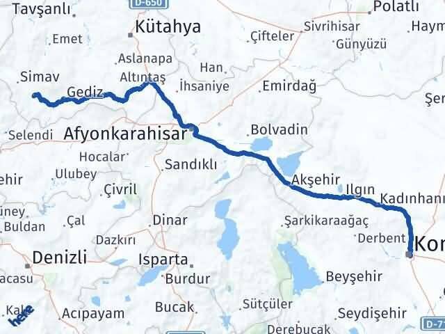 Konya Pazarlar Kütahya Arası Kaç Km - Yol Haritası