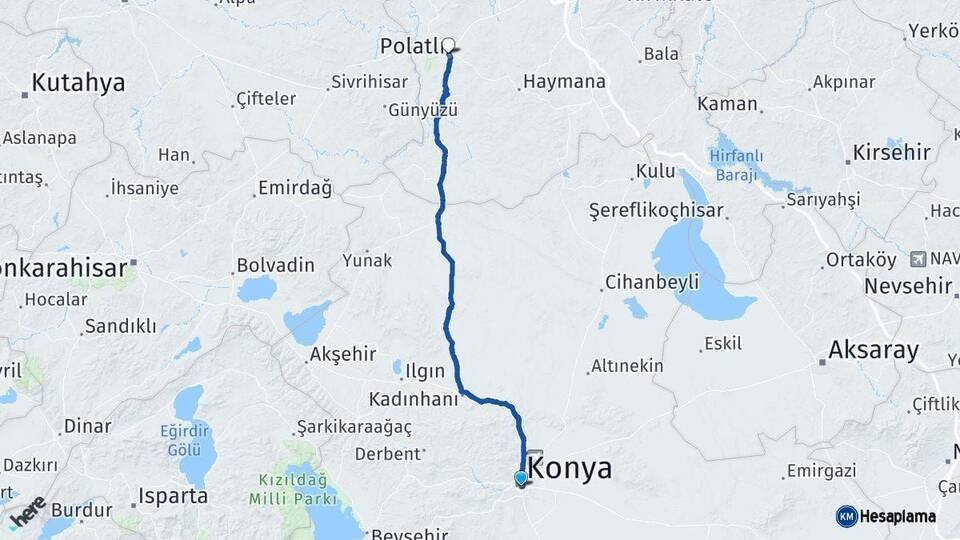 Konya Polatlı Ankara Arası Kaç Km - Yol Haritası