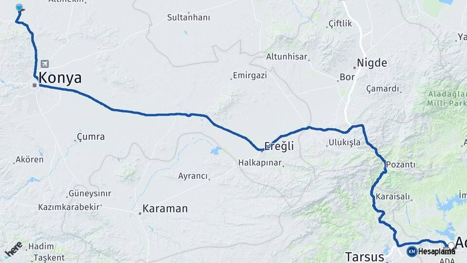 Konya Sarayönü Adana Arası Kaç Km - Yol Haritası