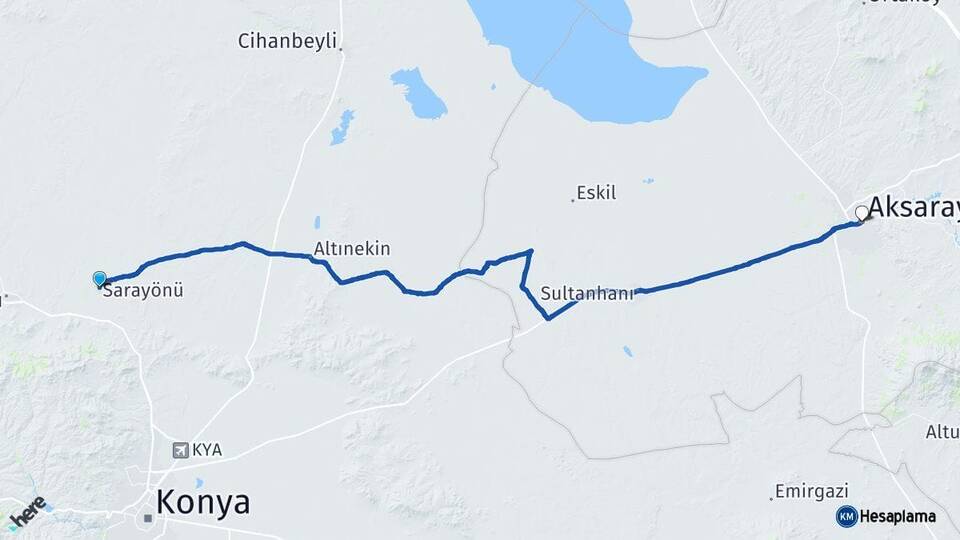 Konya Sarayönü Aksaray Arası Kaç Km - Yol Haritası