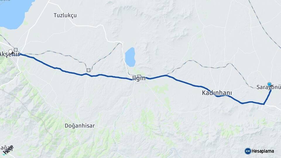 Konya Sarayönü Akşehir Arası Kaç Km - Yol Haritası