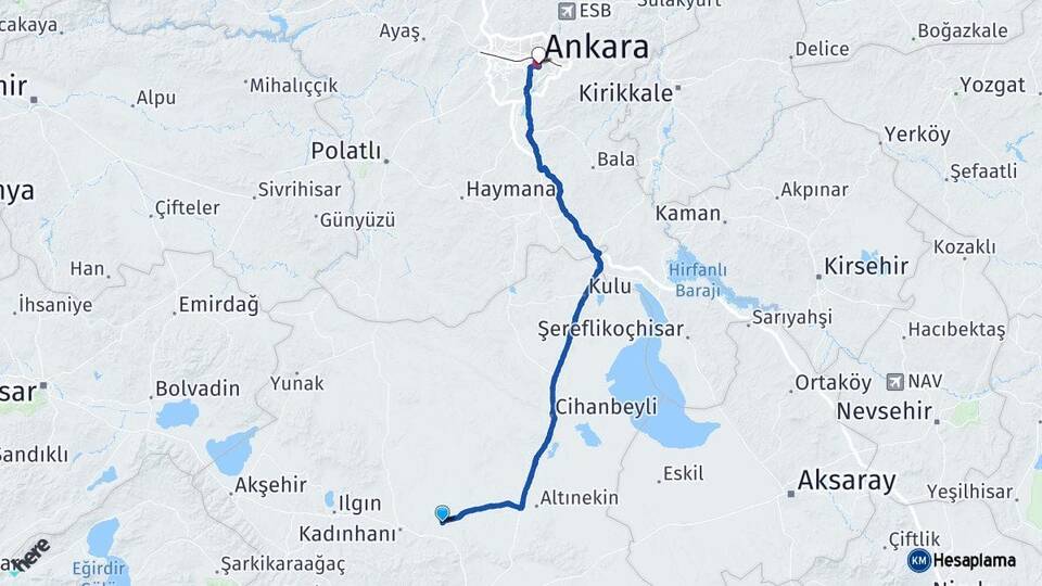 Konya Sarayönü Ankara Arası Kaç Km - Yol Haritası