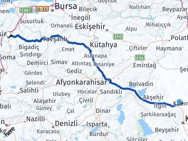 Konya Sarayönü Balıkesir Arası Kaç Km - Yol Haritası