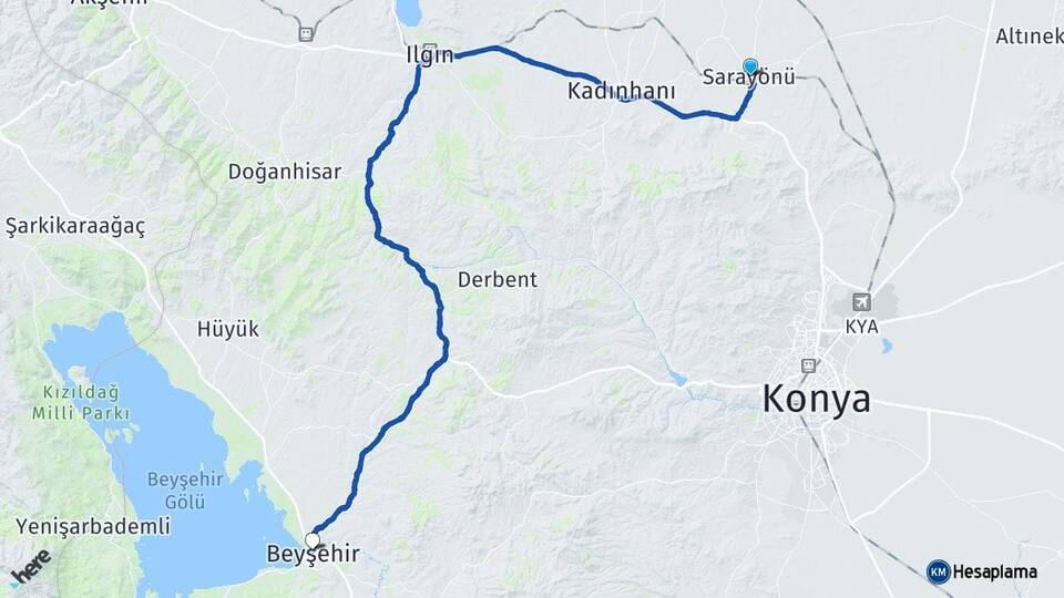 Konya Sarayönü Beyşehir Arası Kaç Km - Yol Haritası