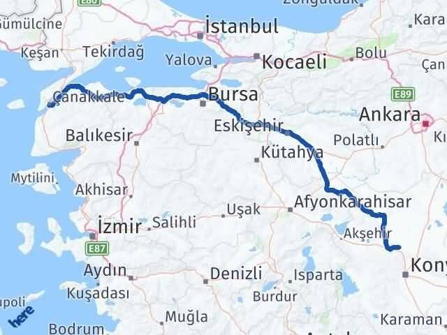 Konya Sarayönü Çanakkale Arası Kaç Km - Yol Haritası