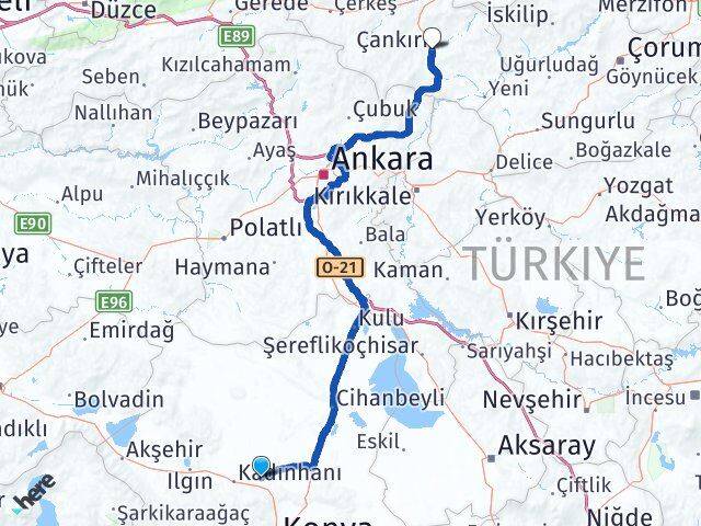 Konya Sarayönü Çankırı Arası Kaç Km - Yol Haritası