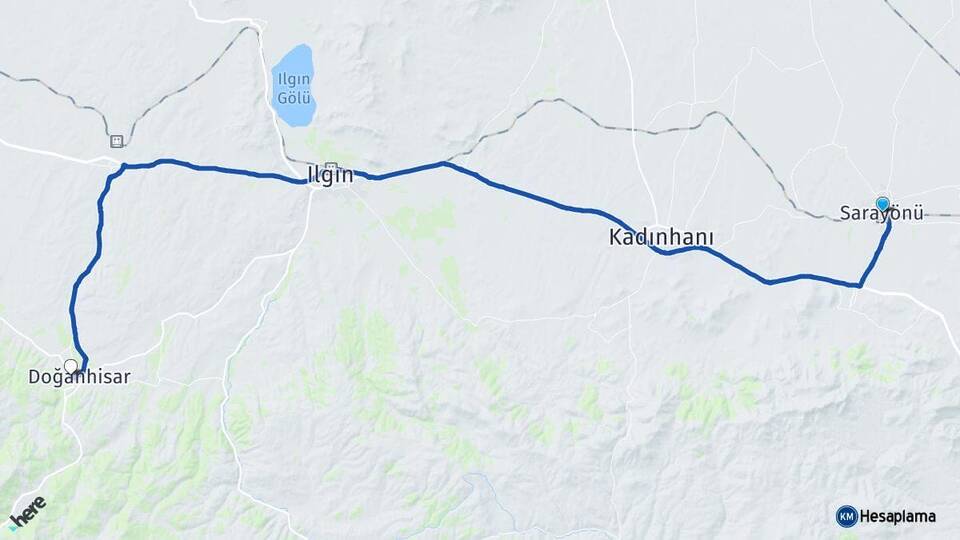 Konya Sarayönü Doğanhisar Arası Kaç Km - Yol Haritası