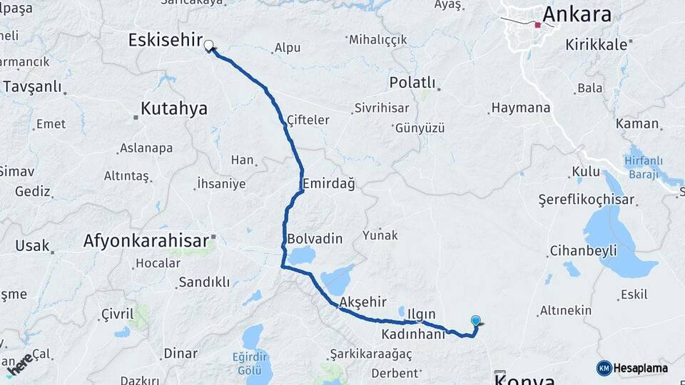 Konya Sarayönü Eskişehir Arası Kaç Km - Yol Haritası