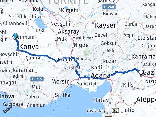 Konya Sarayönü Gaziantep Arası Kaç Km - Yol Haritası