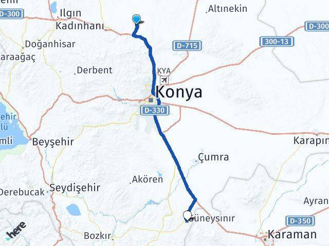 Konya Sarayönü Güneysınır Arası Kaç Km - Yol Haritası