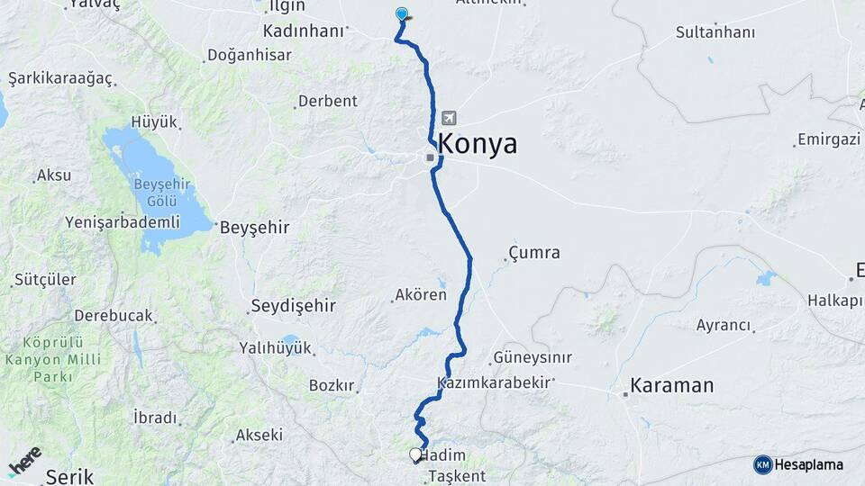 Konya Sarayönü Hadim Arası Kaç Km - Yol Haritası