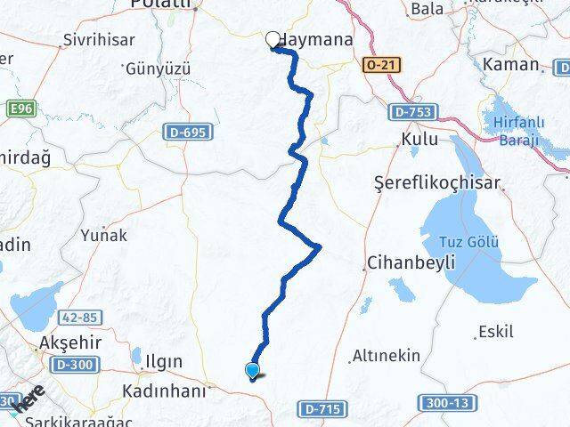 Konya Sarayönü Haymana Ankara Arası Kaç Km - Yol Haritası