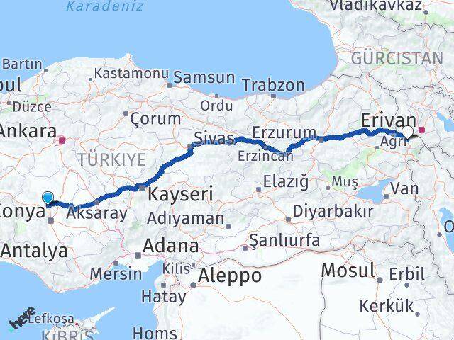 Konya Sarayönü Iğdır Arası Kaç Km - Yol Haritası