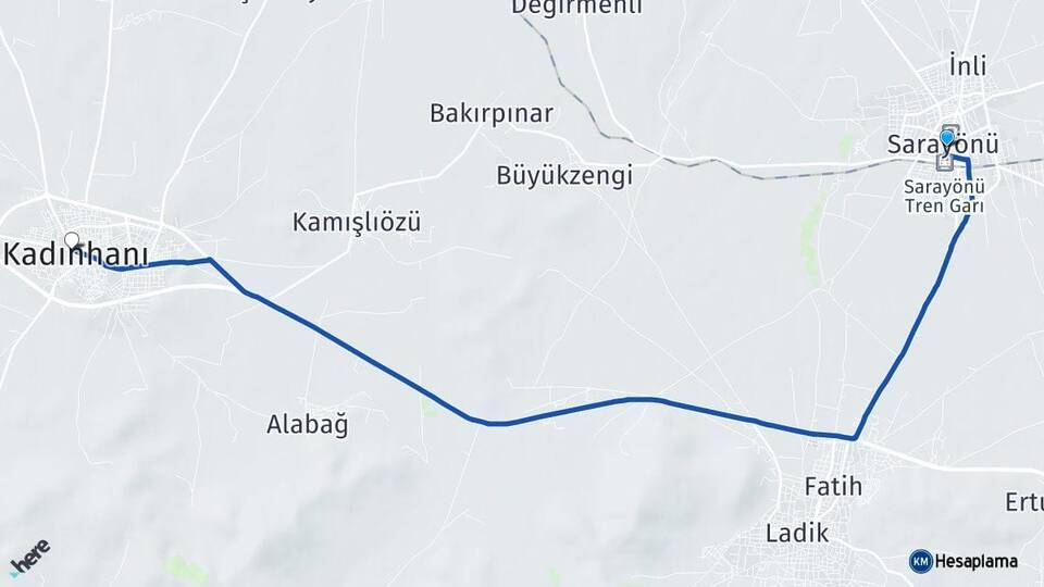 Konya Sarayönü Kadınhanı Arası Kaç Km - Yol Haritası
