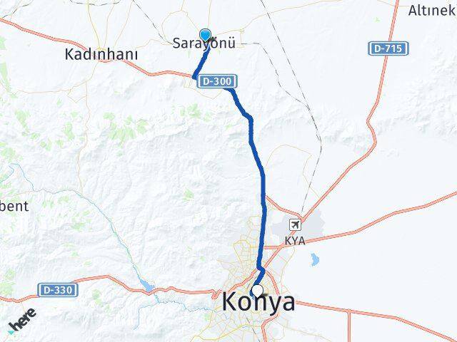 Konya Sarayönü Karatay Arası Kaç Km - Yol Haritası