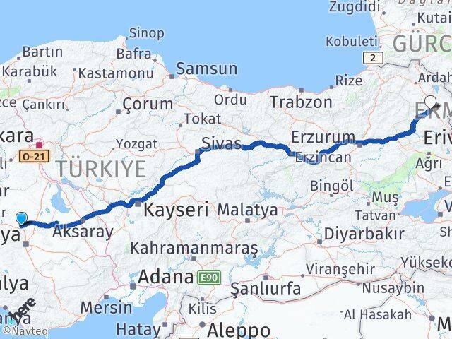 Konya Sarayönü Kars Arası Kaç Km - Yol Haritası