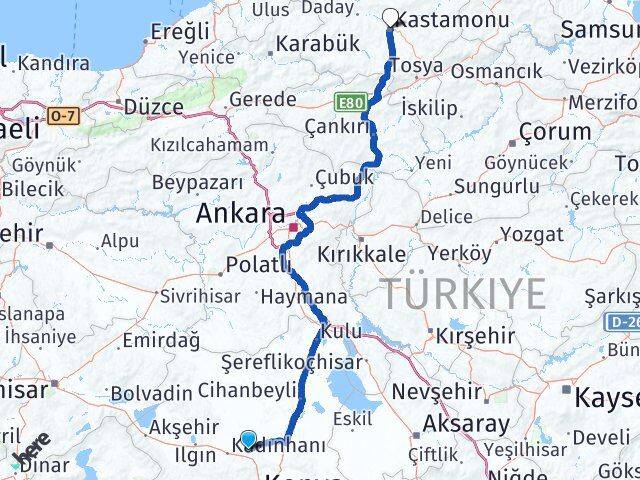 Konya Sarayönü Kastamonu Arası Kaç Km - Yol Haritası